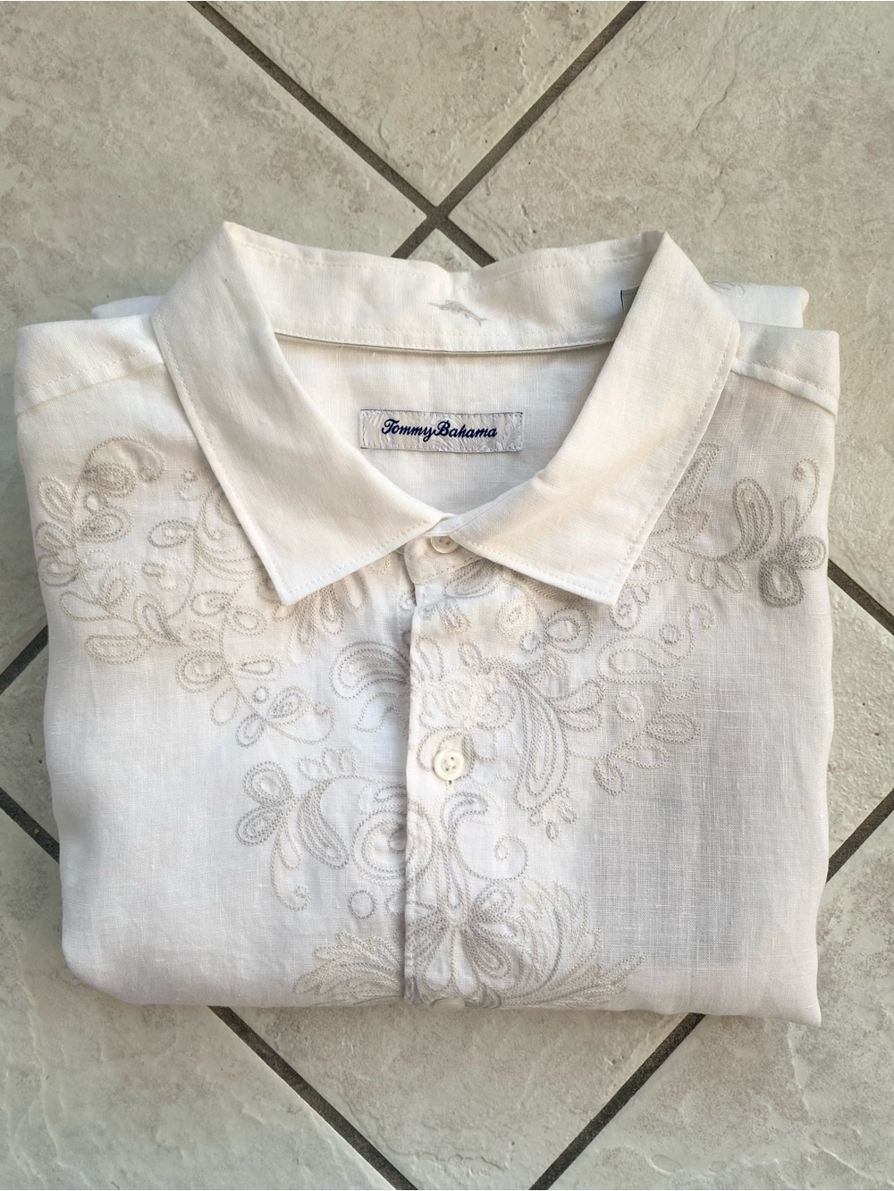 NWT $155 Tommy Bahama Men XL Sea Glass White 100% Linen LS Button Up Woven Beach - Picture 4 of 16
